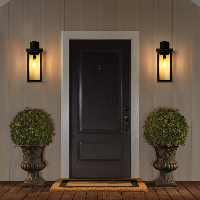 Outdoor Wall Lanterns Black Metal Frame Clear Glass Ambient Light Sensors Weatherproof Wall Sconces 2Pack - okeli lights