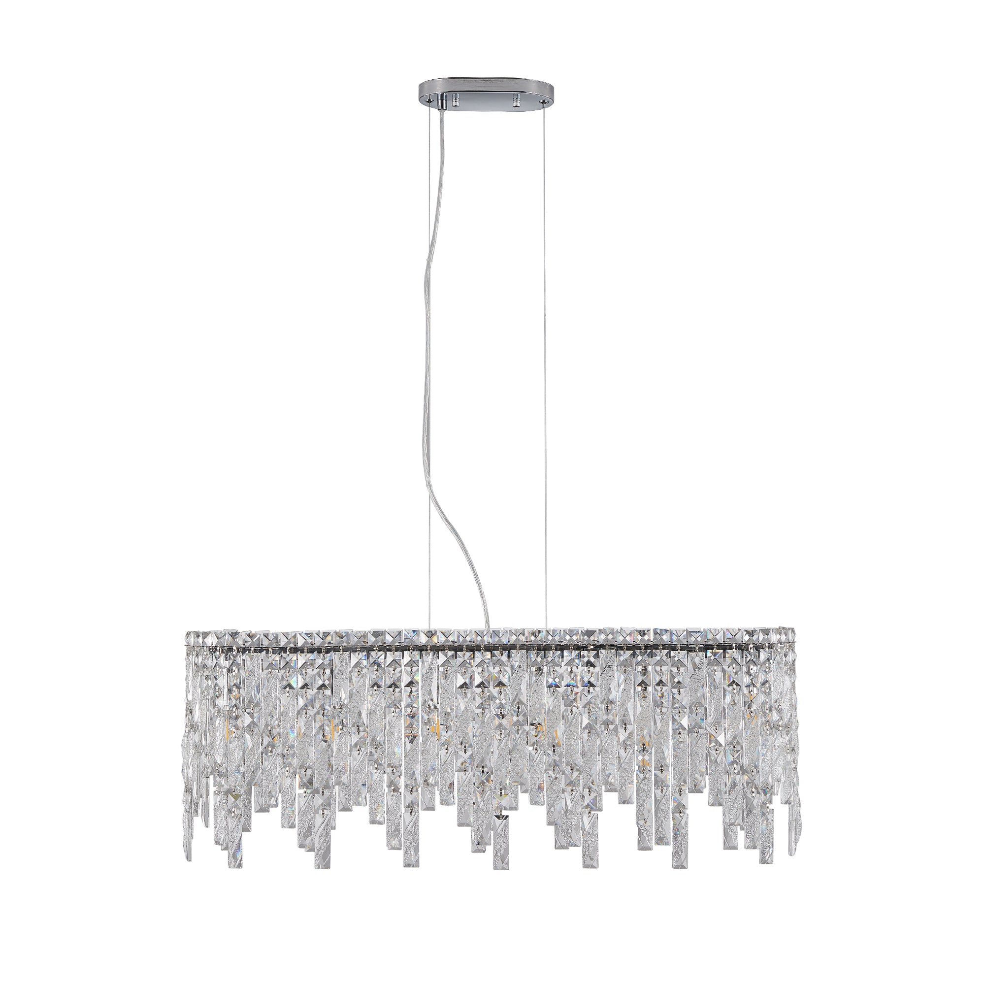 Crystal Chandelier Modern Ceiling Light Fixture Silver Elegant Oval with Reflective Hanging Crystals