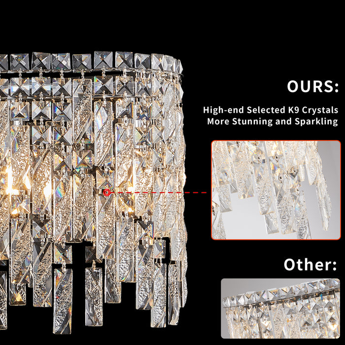 Crystal Chandelier Modern Ceiling Light Fixture Silver Elegant Oval with Reflective Hanging Crystals