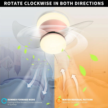 OKELI Modern Small Ceiling Fan with Light APP Control Ceiling Fan Pink - okeli lights