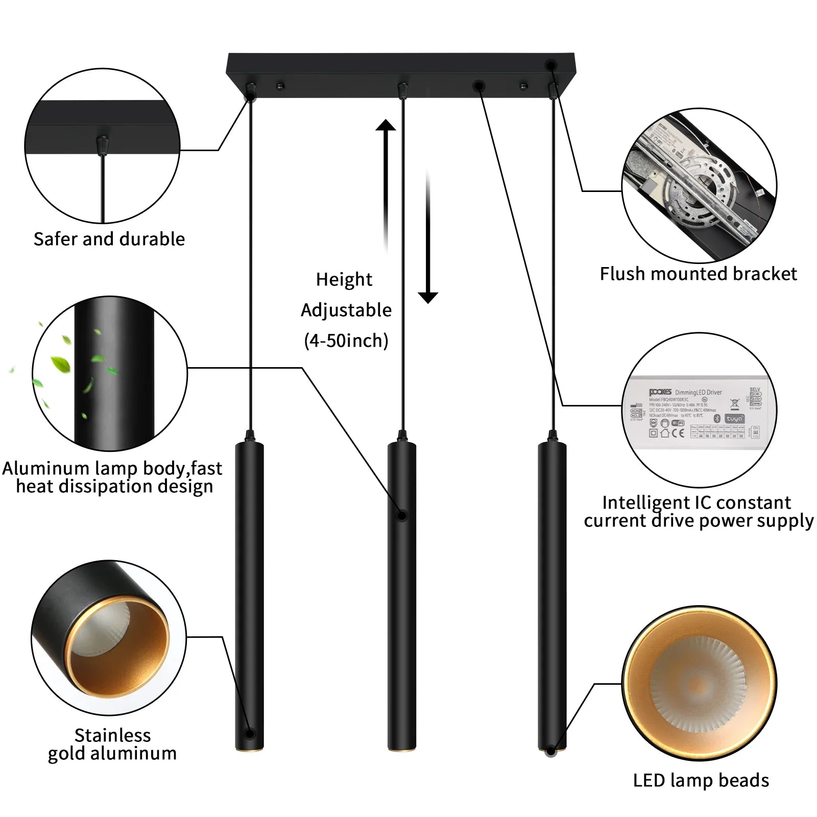 Smart Dimmable LED Modern Square Pendant Light with TUYA App & Voice Control 3-Light - okeli lights