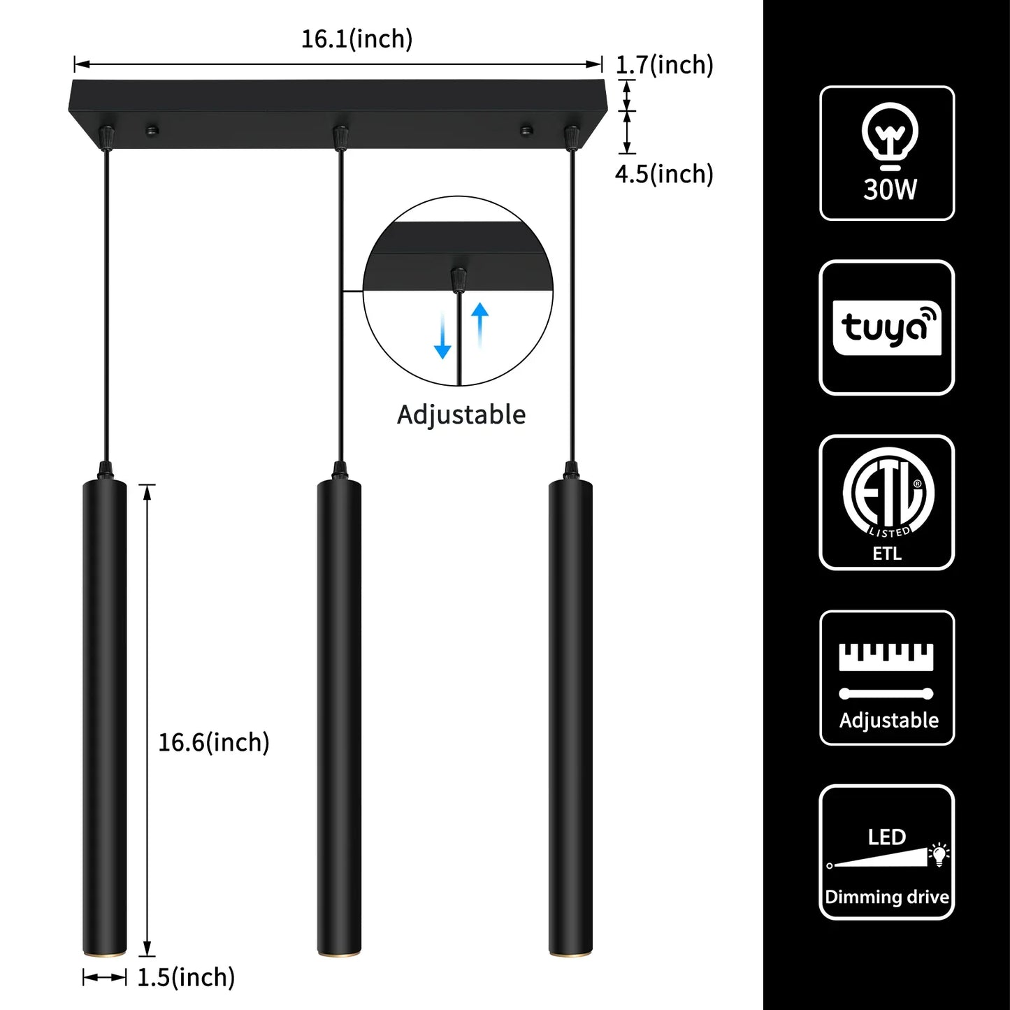 Smart Dimmable LED Modern Square Pendant Light with TUYA App & Voice Control 3-Light - okeli lights