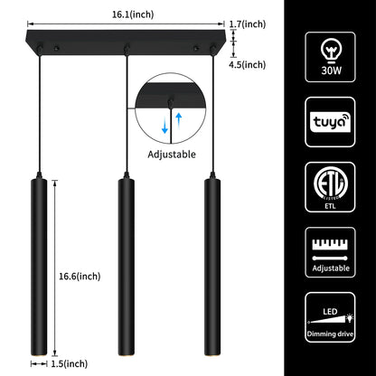 Smart Dimmable LED Modern Square Pendant Light with TUYA App & Voice Control 3-Light - okeli lights