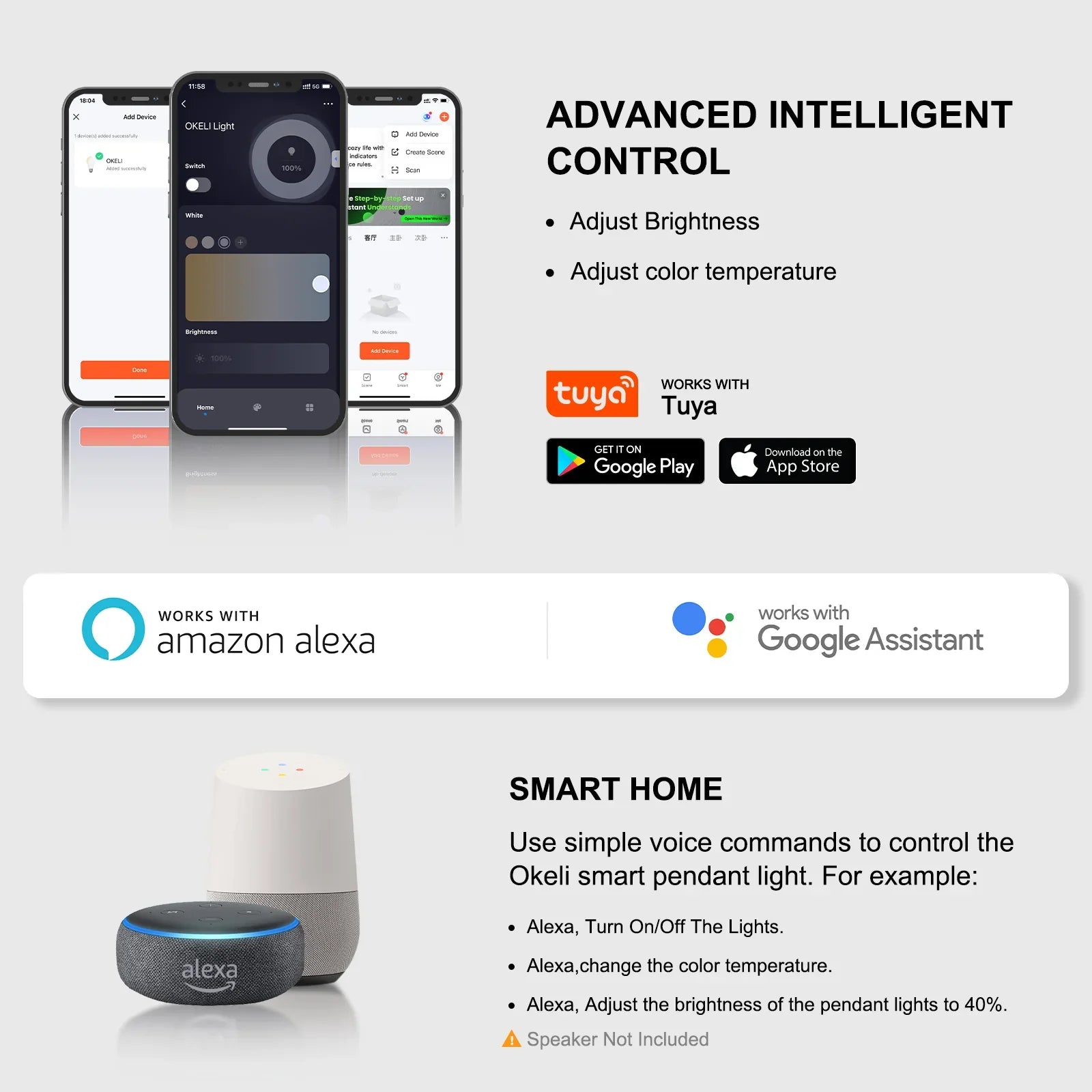 Smart Dimmable LED Round 3-Light Pendant Light with TUYA App & Voice Control - okeli lights