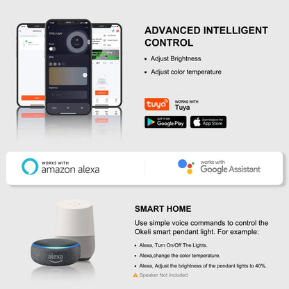 Smart Dimmable LED Round 3-Light Pendant Light with TUYA App & Voice Control - okeli lights