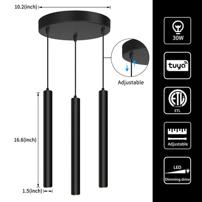 Smart Dimmable LED Round 3-Light Pendant Light with TUYA App & Voice Control - okeli lights