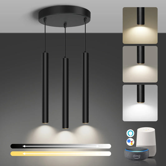 Smart Dimmable LED Round 3-Light Pendant Light with TUYA App & Voice Control - okeli lights