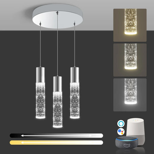 Dimmable LED Round 3-Light Pendant Light Modern Bubble Crystal Island Light Fixture - okeli lights