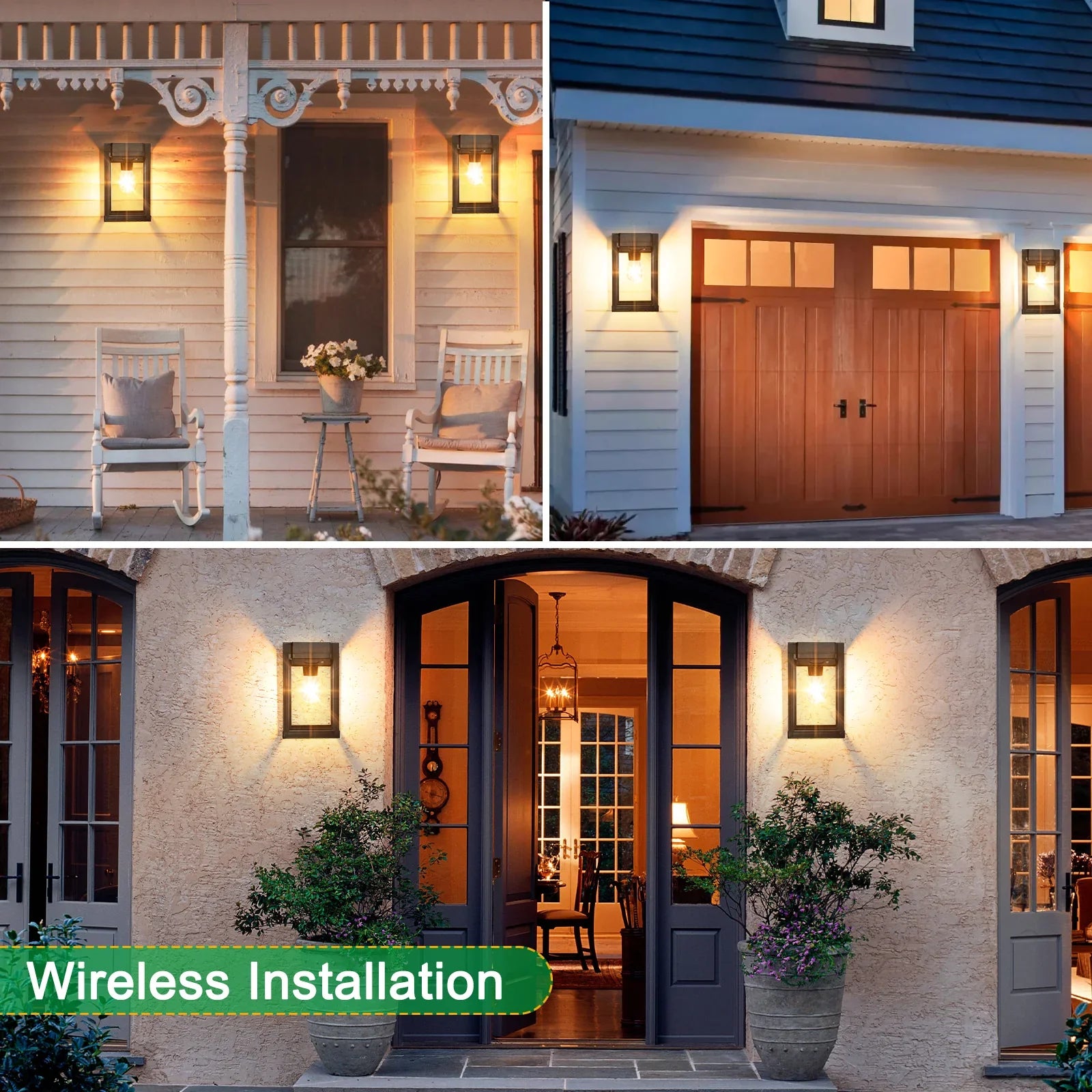 Solar Porch Lights Outdoor Dusk to Dawn Motion Sensor Wall Lanterns 2 Pack - okeli lights