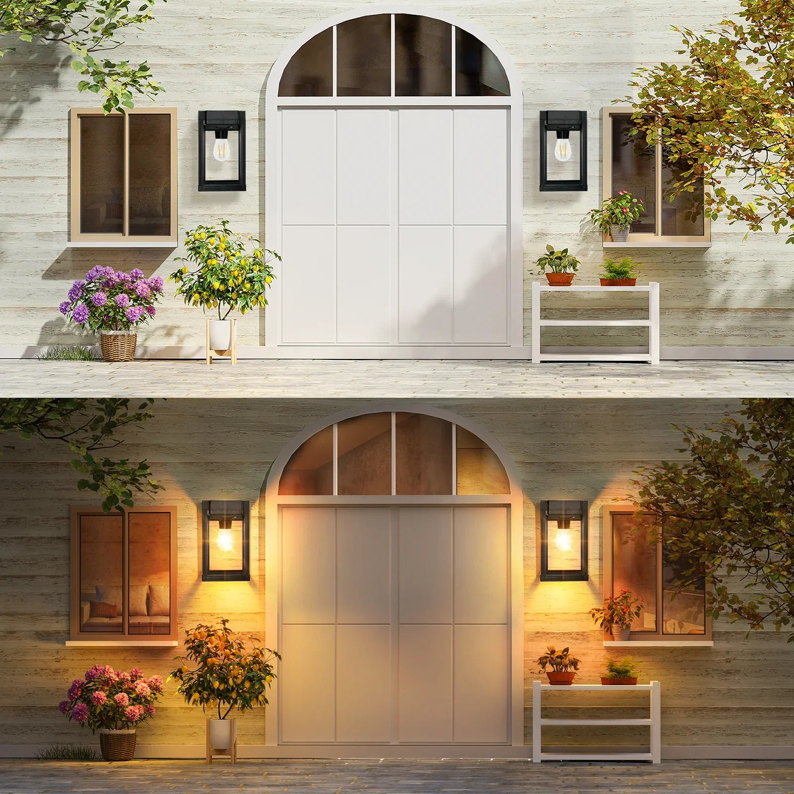 Solar Porch Lights Outdoor Dusk to Dawn Motion Sensor Wall Lanterns 2 Pack - okeli lights
