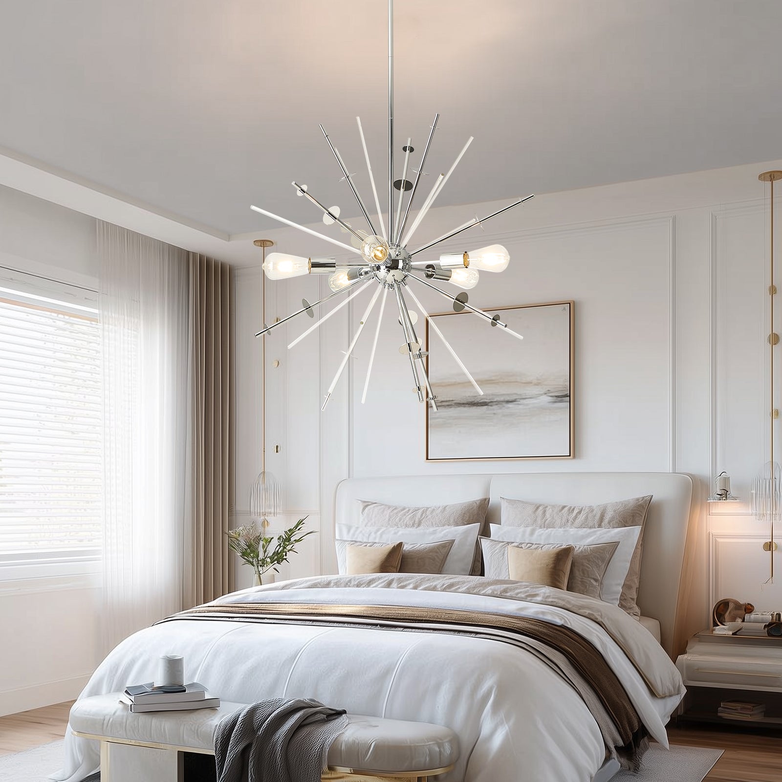 Modern Chandelier Ceiling Light Fixture 5-Light Mid Century Classic Contemporary Sputnik Chandelier