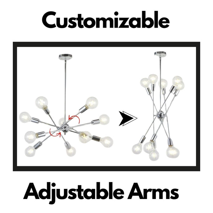 Modern Classic Sputnik Chandelier Lighting 10 Lights with Adjustable Arms Chrome Pendant Lighting - okeli lights