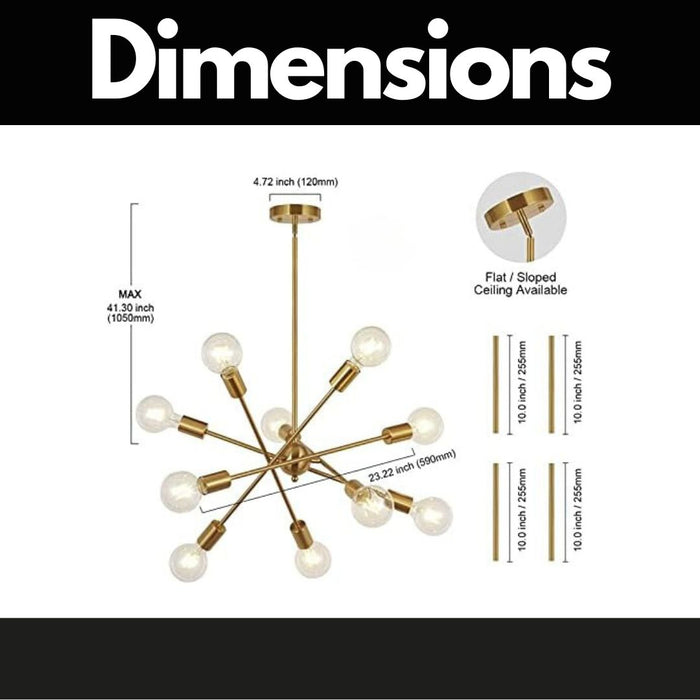 Modern Classic Sputnik Chandelier Lighting 10 Lights with Adjustable Arms Chrome Pendant Lighting - okeli lights