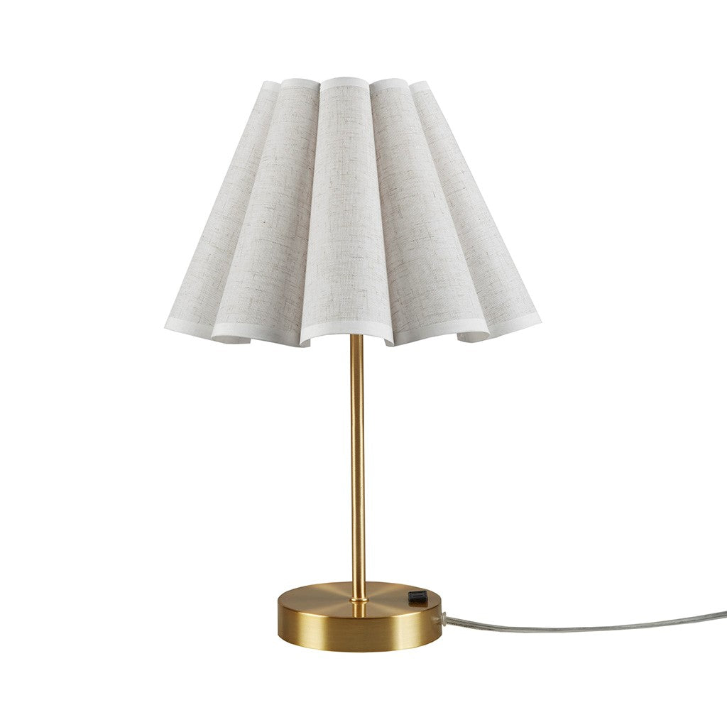 Touch Control Dimmable Accent Table Lamp with Built-In Power Outlet Gold Base with Pleated Tapered Shade