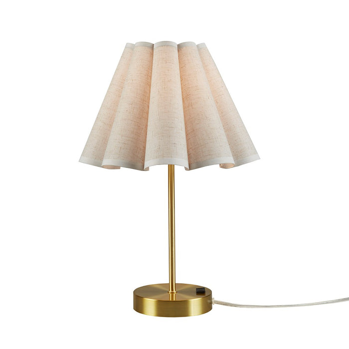 Touch Control Dimmable Accent Table Lamp with Built-In Power Outlet Gold Base with Pleated Tapered Shade