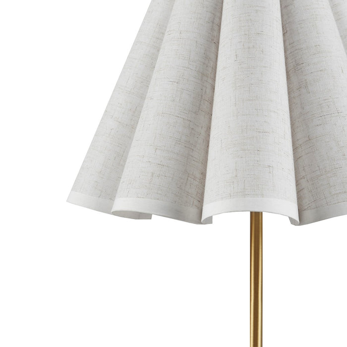 Touch Control Dimmable Accent Table Lamp with Built-In Power Outlet Gold Base with Pleated Tapered Shade