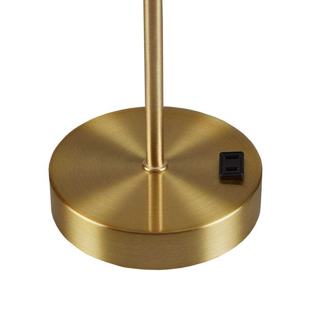 Touch Control Dimmable Accent Table Lamp with Built-In Power Outlet Gold Base with Pleated Tapered Shade