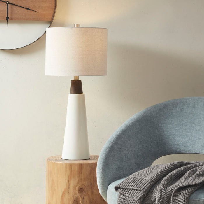 Triangular Ceramic and Wood Table Lamp Cream Brown