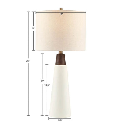 Triangular Ceramic and Wood Table Lamp Cream Brown - okeli lights