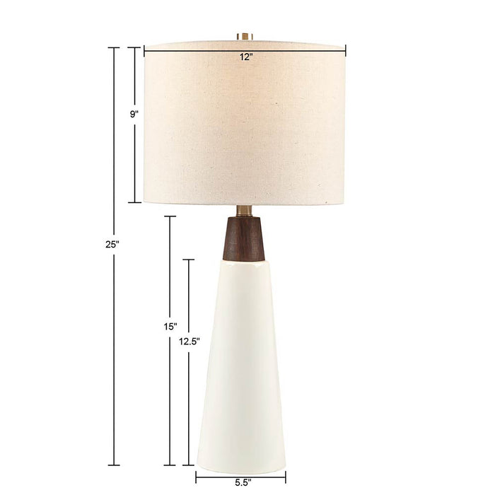 Triangular Ceramic and Wood Table Lamp Cream Brown