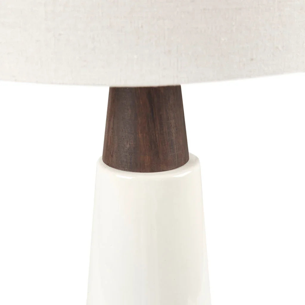 Triangular Ceramic and Wood Table Lamp Cream Brown - okeli lights