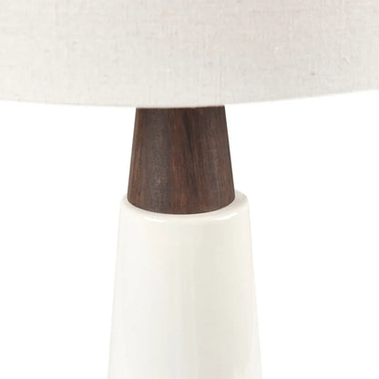 Triangular Ceramic and Wood Table Lamp Cream Brown - okeli lights