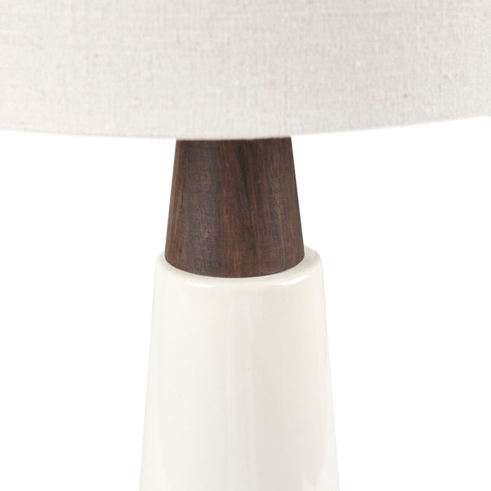 Triangular Ceramic and Wood Table Lamp Cream Brown