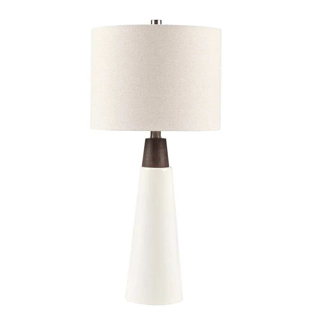 Triangular Ceramic and Wood Table Lamp Cream Brown - okeli lights