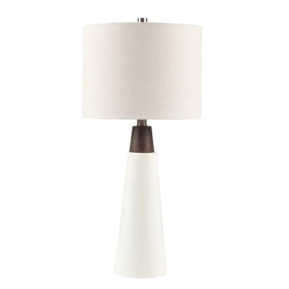 Triangular Ceramic and Wood Table Lamp Cream Brown - okeli lights