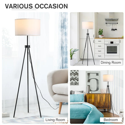 Tripod Floor Lamp with Pull Chain Standing Fabric Lampshade E26 Lamp Holder Steel - okeli lights