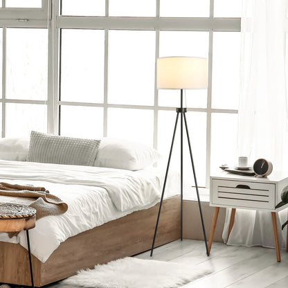 Tripod Floor Lamp with Pull Chain Standing Fabric Lampshade E26 Lamp Holder Steel - okeli lights