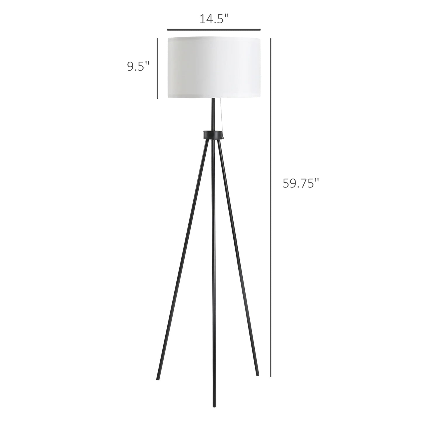 Tripod Floor Lamp with Pull Chain Standing Fabric Lampshade E26 Lamp Holder Steel - okeli lights