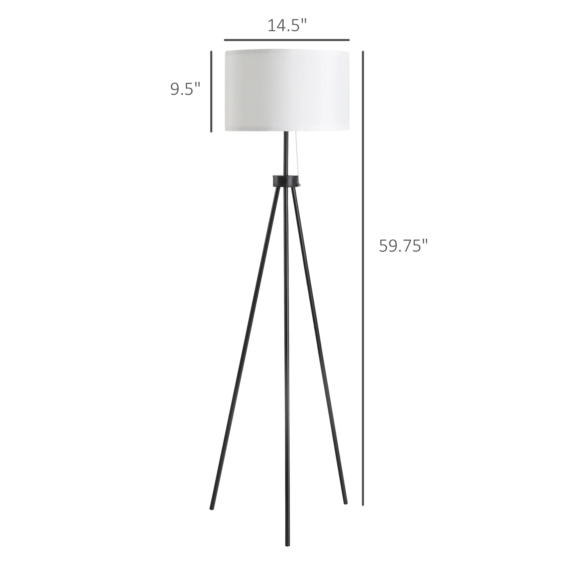 Tripod Floor Lamp with Pull Chain Standing Fabric Lampshade E26 Lamp Holder Steel - okeli lights