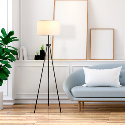 Tripod Floor Lamp with Pull Chain Standing Fabric Lampshade E26 Lamp Holder Steel - okeli lights