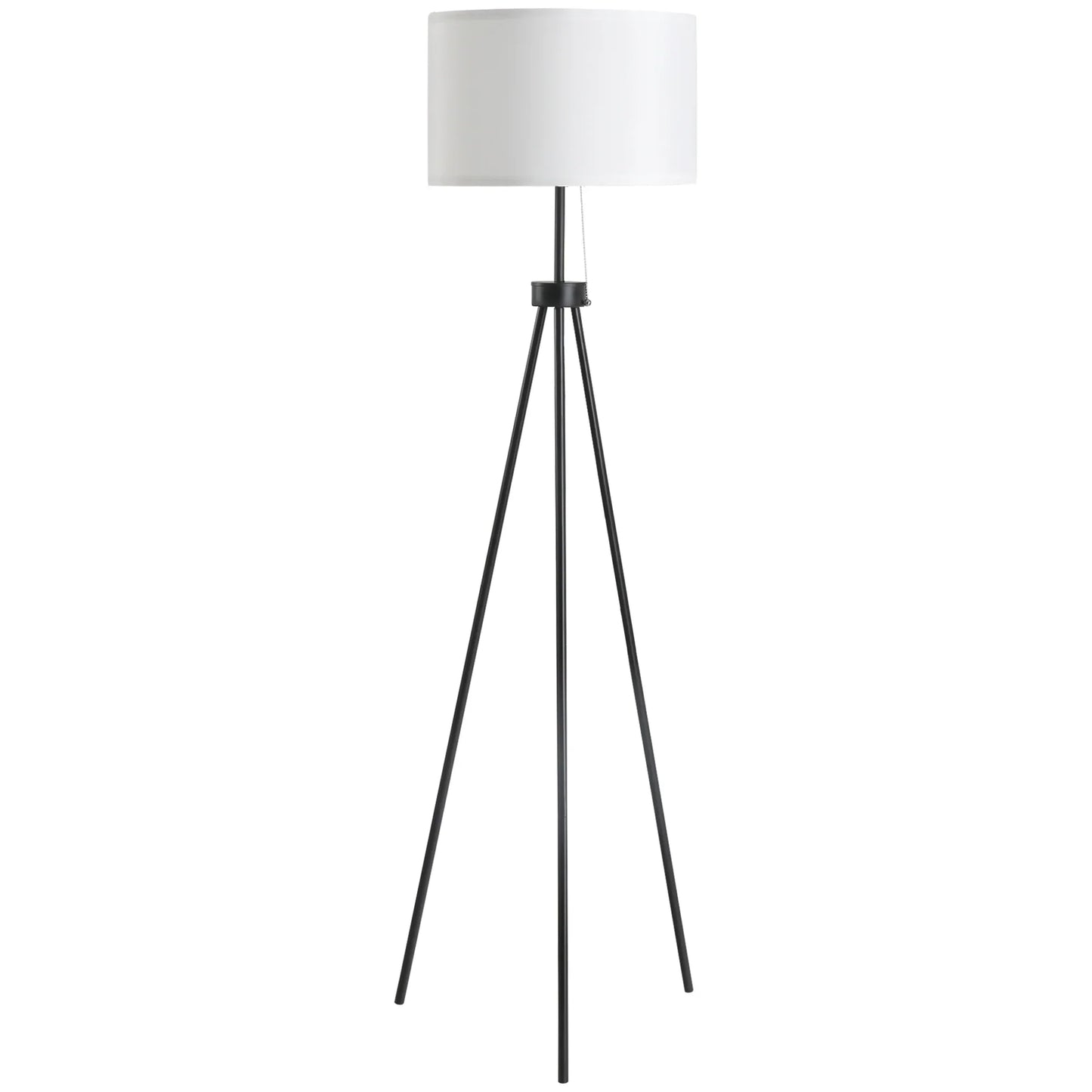 Tripod Floor Lamp with Pull Chain Standing Fabric Lampshade E26 Lamp Holder Steel - okeli lights