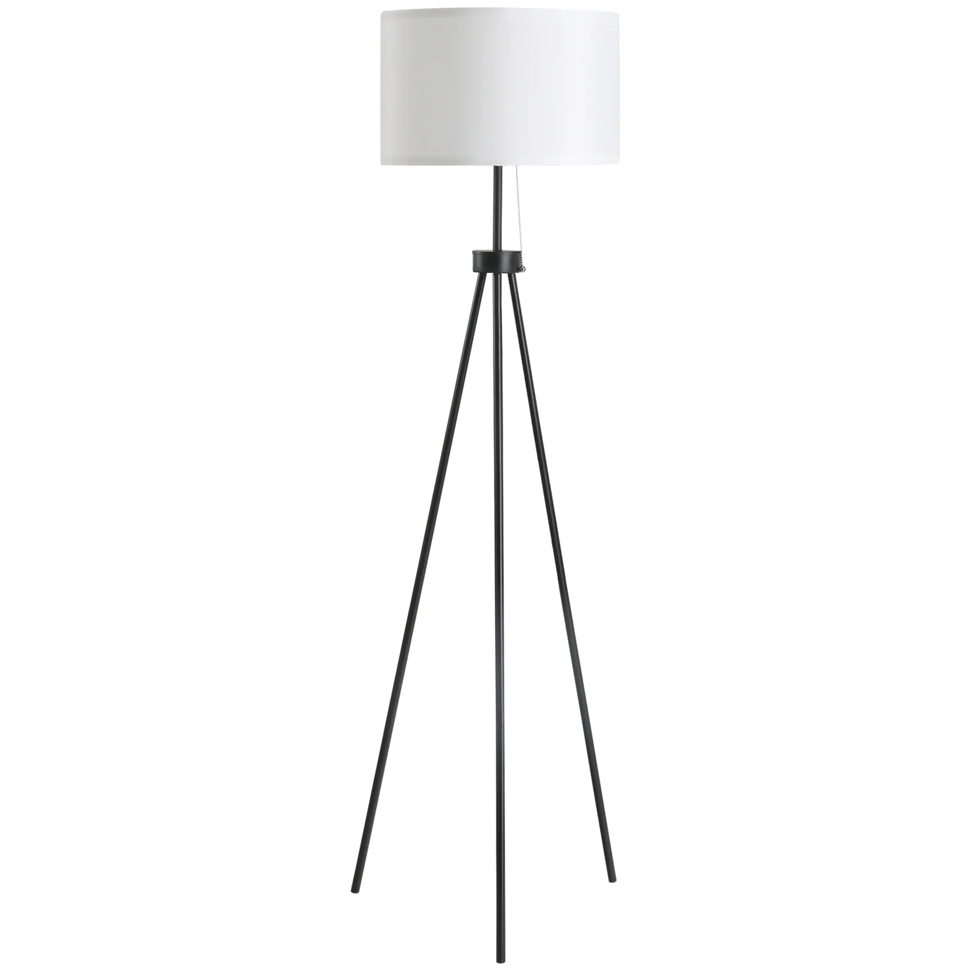 Tripod Floor Lamp with Pull Chain Standing Fabric Lampshade E26 Lamp Holder Steel - okeli lights