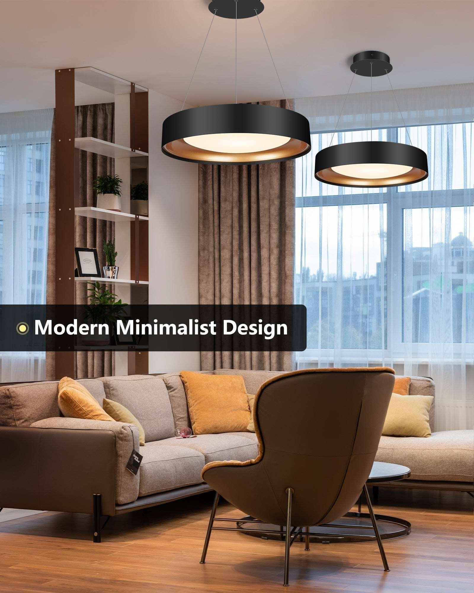 Drum Chandelier Round Black and Gold Dimmable Hanging Lights, ETL Listed - okeli lights