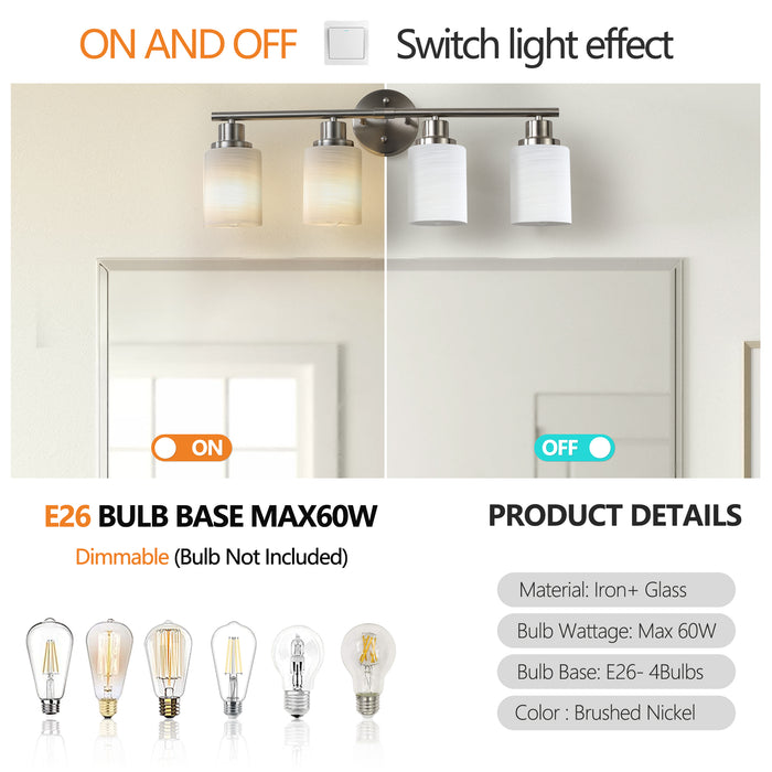 Vanity Wall Sconce Frosted Glass Shades for Bathroom or Hallway Lighting 4-5-6-8Light