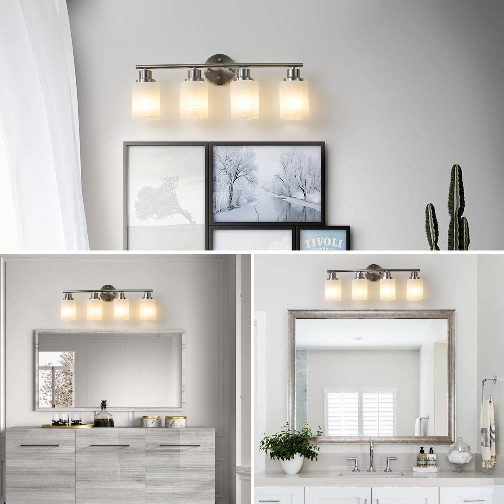Vanity Wall Sconce Frosted Glass Shades for Bathroom or Hallway Lighting 4-5-6-8Light