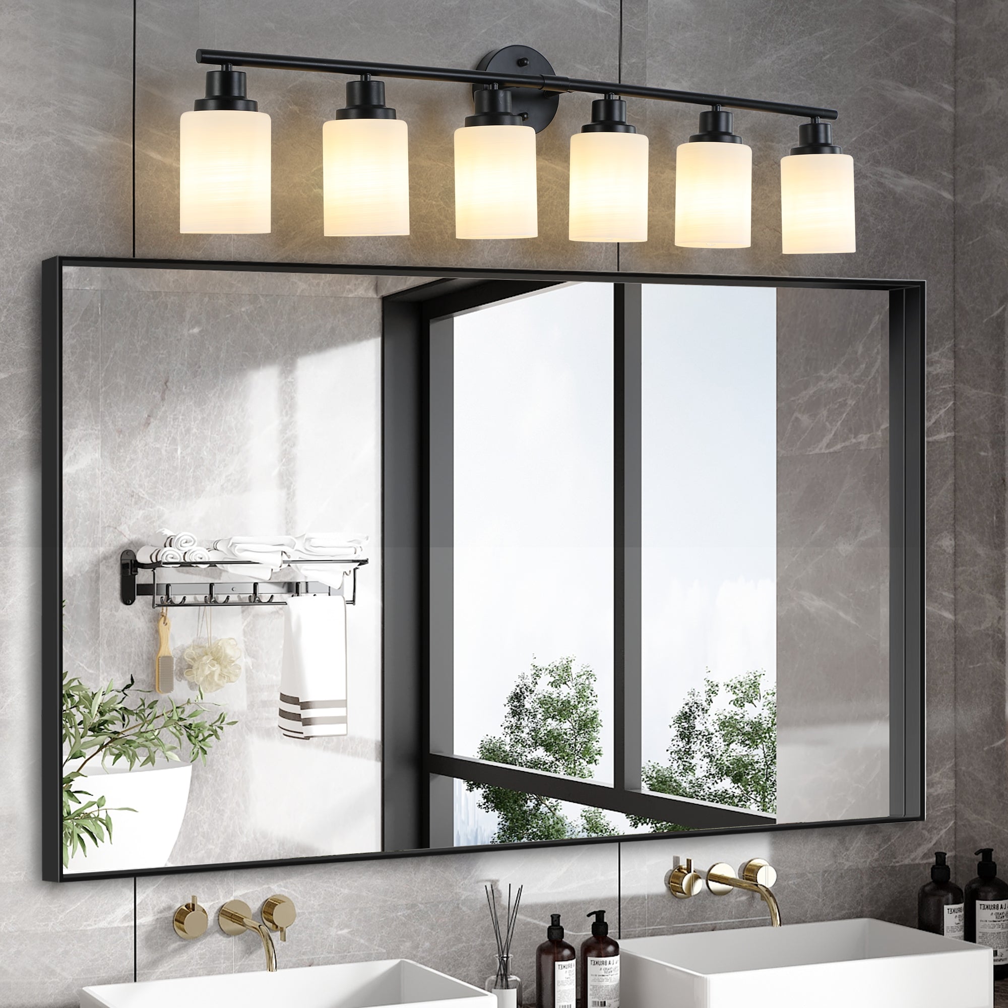 Vanity Wall Sconce Frosted Glass Shades for Bathroom or Hallway Lighting 4-5-6-8Light
