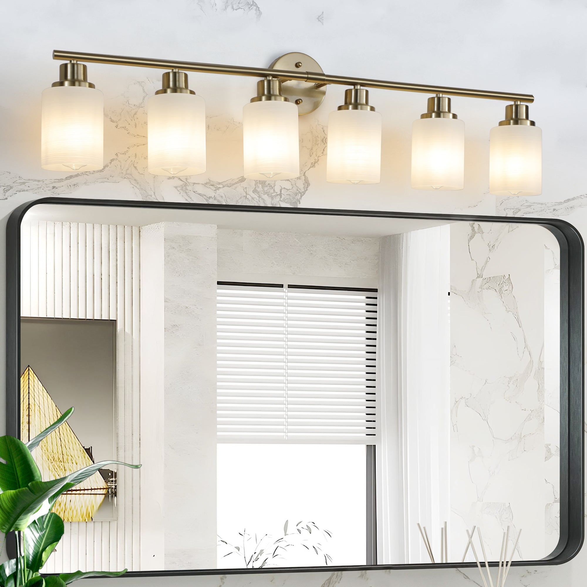 Vanity Wall Sconce Frosted Glass Shades for Bathroom or Hallway Lighting 4-5-6-8Light Gold / 6-lights