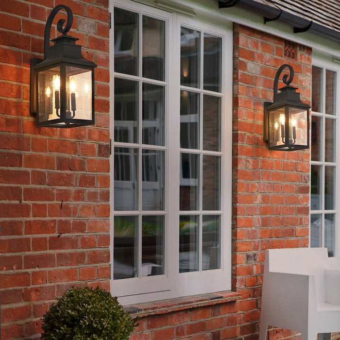 Outdoor Wall Lantern Light Vintage Black Metal Sconce with Clear Seeded Glass - okeli lights