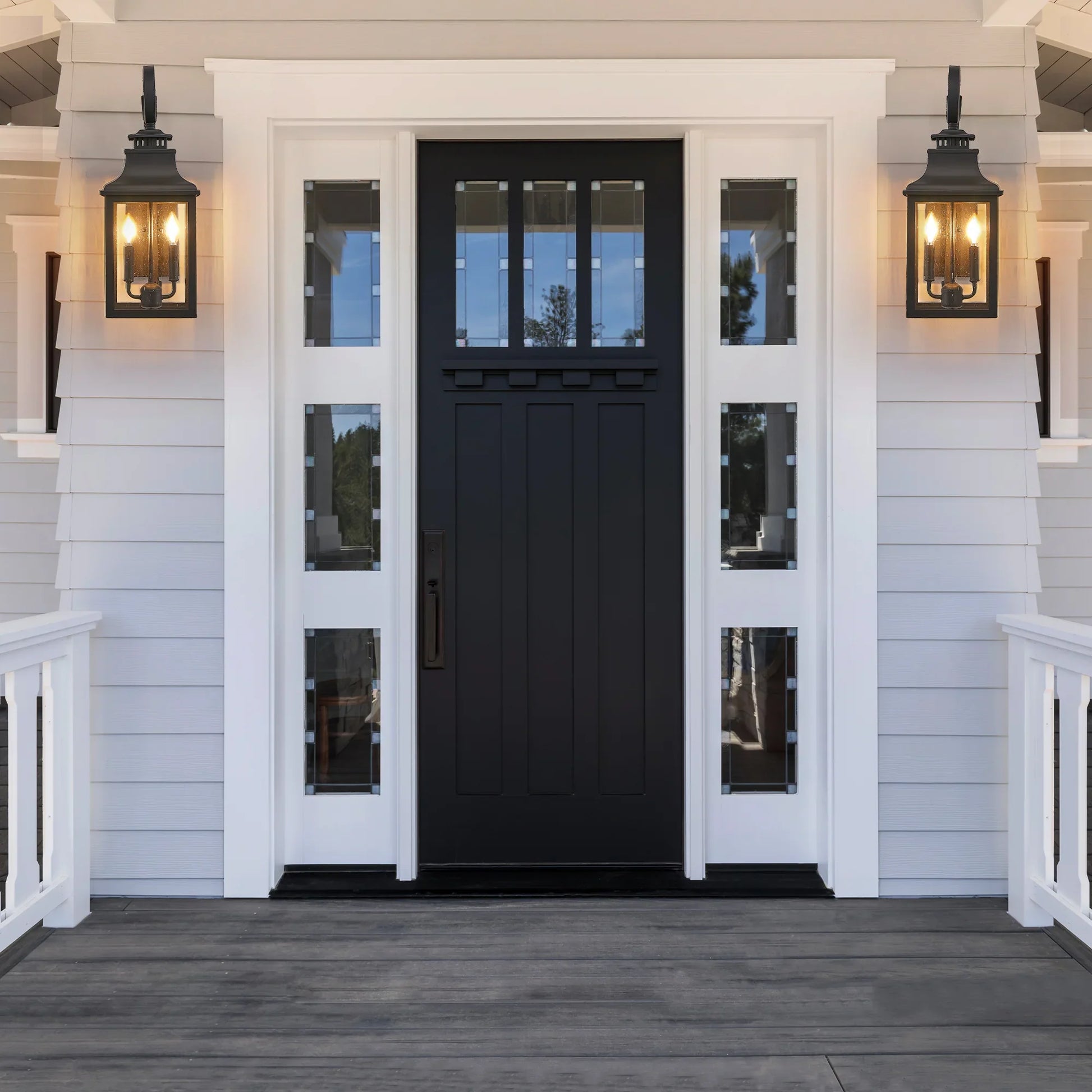 Outdoor Wall Lantern Light Vintage Black Metal Sconce with Clear Seeded Glass - okeli lights