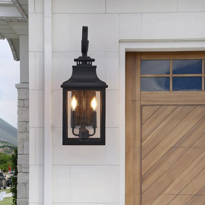 Outdoor Wall Lantern Light Vintage Black Metal Sconce with Clear Seeded Glass - okeli lights