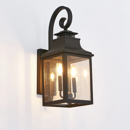 Outdoor Wall Lantern Light Vintage Black Metal Sconce with Clear Seeded Glass - okeli lights