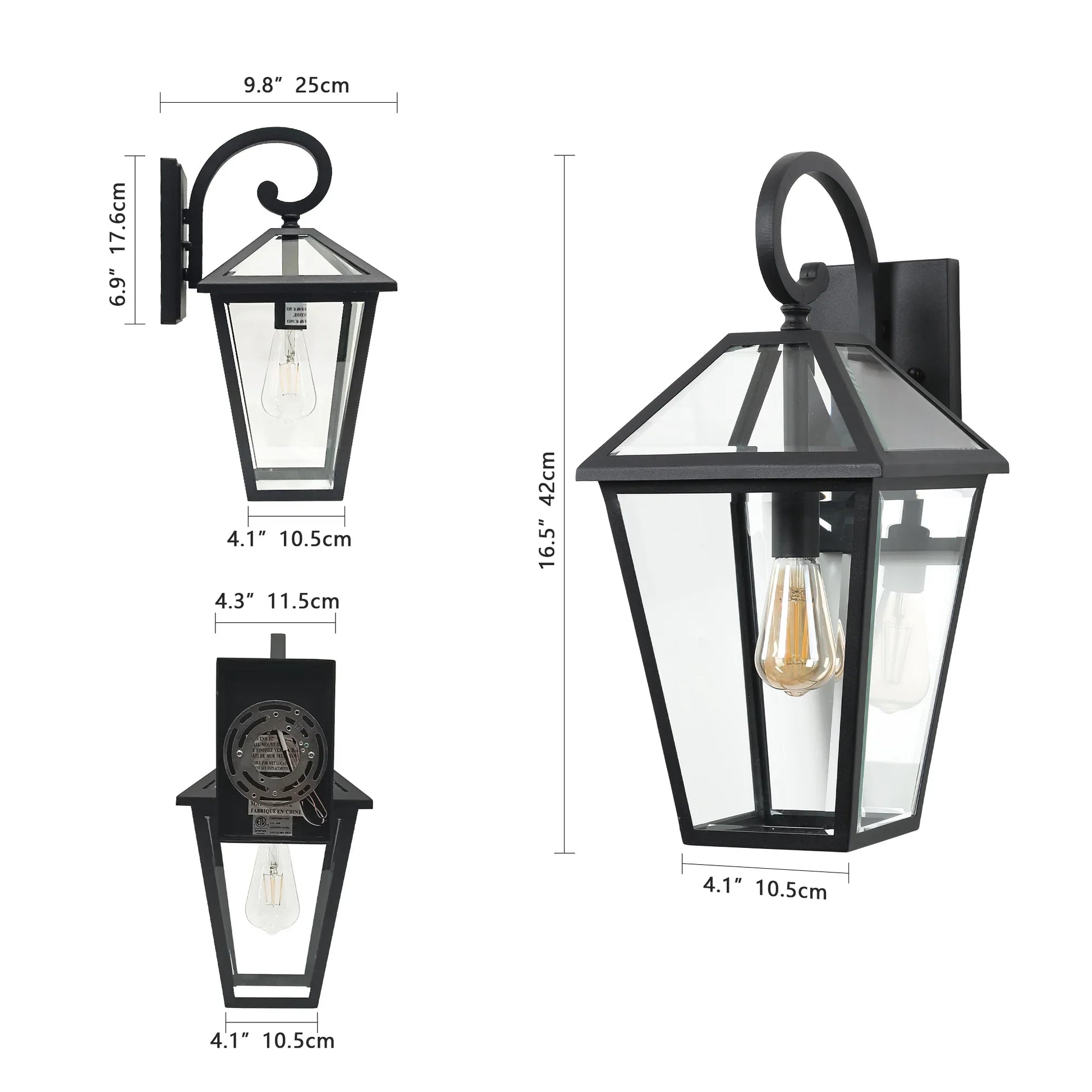 Outdoor Wall Lanterns Black Finish Weatherproof Wall Sconce with Clear Glass Panels Vintage Exterior Light Fixtures 2Pack - okeli lights