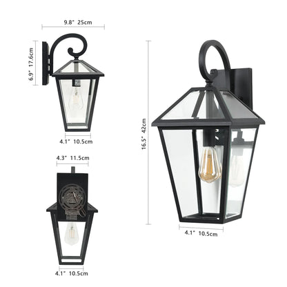 Outdoor Wall Lanterns Black Finish Weatherproof Wall Sconce with Clear Glass Panels Vintage Exterior Light Fixtures 2Pack - okeli lights