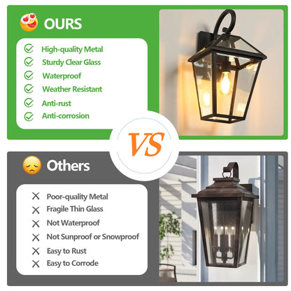 Outdoor Wall Lanterns Black Finish Weatherproof Wall Sconce with Clear Glass Panels Vintage Exterior Light Fixtures 2Pack - okeli lights