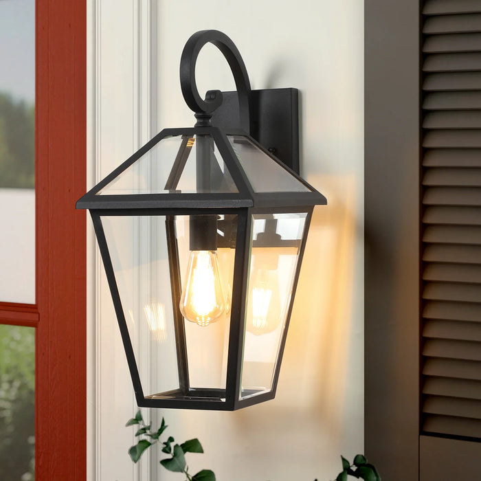Outdoor Wall Lanterns Black Finish Weatherproof Wall Sconce with Clear Glass Panels Vintage Exterior Light Fixtures 2Pack - okeli lights
