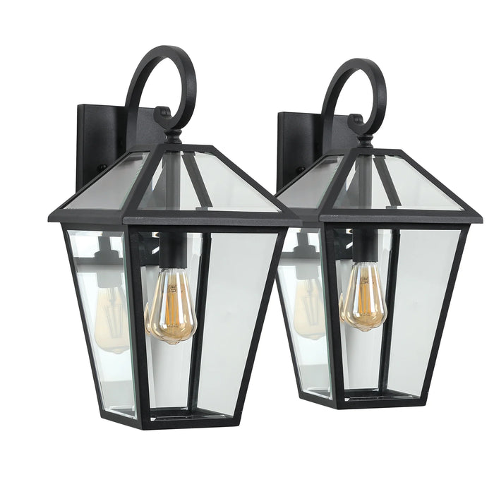 Outdoor Wall Lanterns Black Finish Weatherproof Wall Sconce with Clear Glass Panels Vintage Exterior Light Fixtures 2Pack - okeli lights